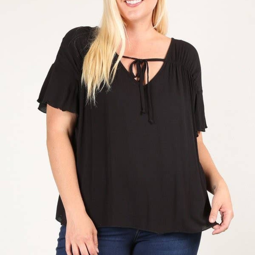 Solid V-Neck Top Plus